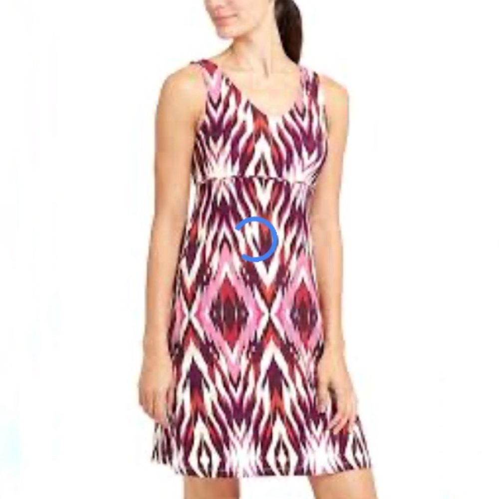 Athleta Santorini 3.0 Feather Ikat Dress Size M Packable Printed Spring Sundress